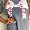 New Dear-Lover Baseball Bowknot Graphic Casual Tee Gray