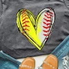 Sale Dear-Lover Baseball Heart Shape Print Crew Neck T Shirt Gray