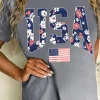 Clearance Dear-Lover Blooming USA Flag Print Casual T Shirt Gray