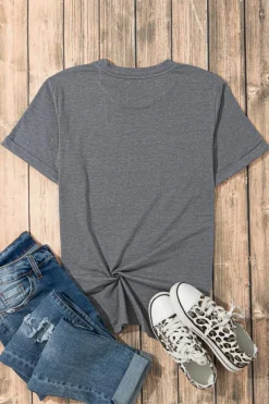 Clearance Dear-Lover Blooming USA Flag Print Casual T Shirt Gray