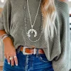 Sale Dear-Lover Boatneck Batwing Sleeve Cording Blouse Gray