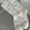 Hot Dear-Lover Bow Knot Print Ribbed Crew Socks Gray