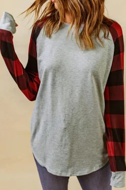 New Dear-Lover Buffalo Plaid Long Sleeve Sweatshirt Gray