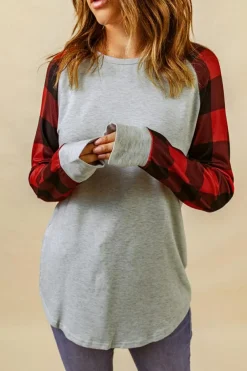 New Dear-Lover Buffalo Plaid Long Sleeve Sweatshirt Gray