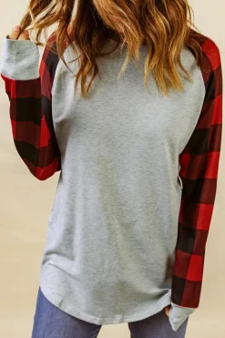 New Dear-Lover Buffalo Plaid Long Sleeve Sweatshirt Gray