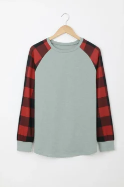 New Dear-Lover Buffalo Plaid Long Sleeve Sweatshirt Gray