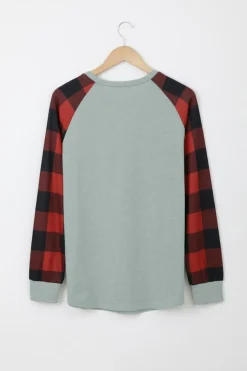 New Dear-Lover Buffalo Plaid Long Sleeve Sweatshirt Gray