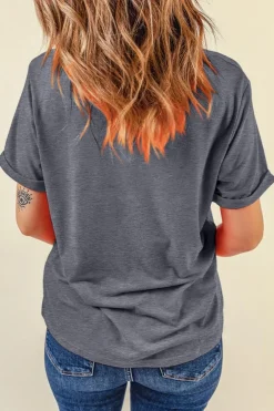 Best Dear-Lover Bunny Ear Bow Printed Easter Fashion T Shirt Gray