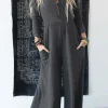 Discount Dear-Lover Button Long Sleeve Wide Leg Jumpsuit Gray