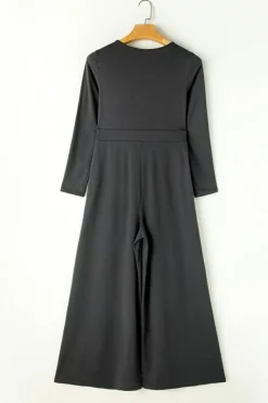 Discount Dear-Lover Button Long Sleeve Wide Leg Jumpsuit Gray