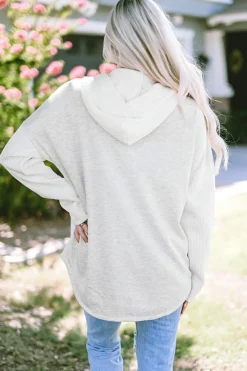 Hot Dear-Lover Button Up Contrast Knitted Sleeves Hooded Jacket Gray