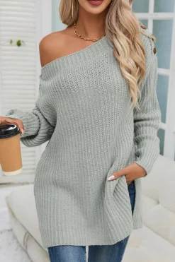 Online Dear-Lover Buttoned Drop Shoulder Oversized Sweater Gray
