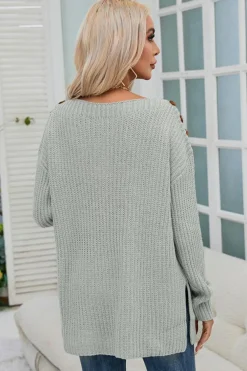 Online Dear-Lover Buttoned Drop Shoulder Oversized Sweater Gray