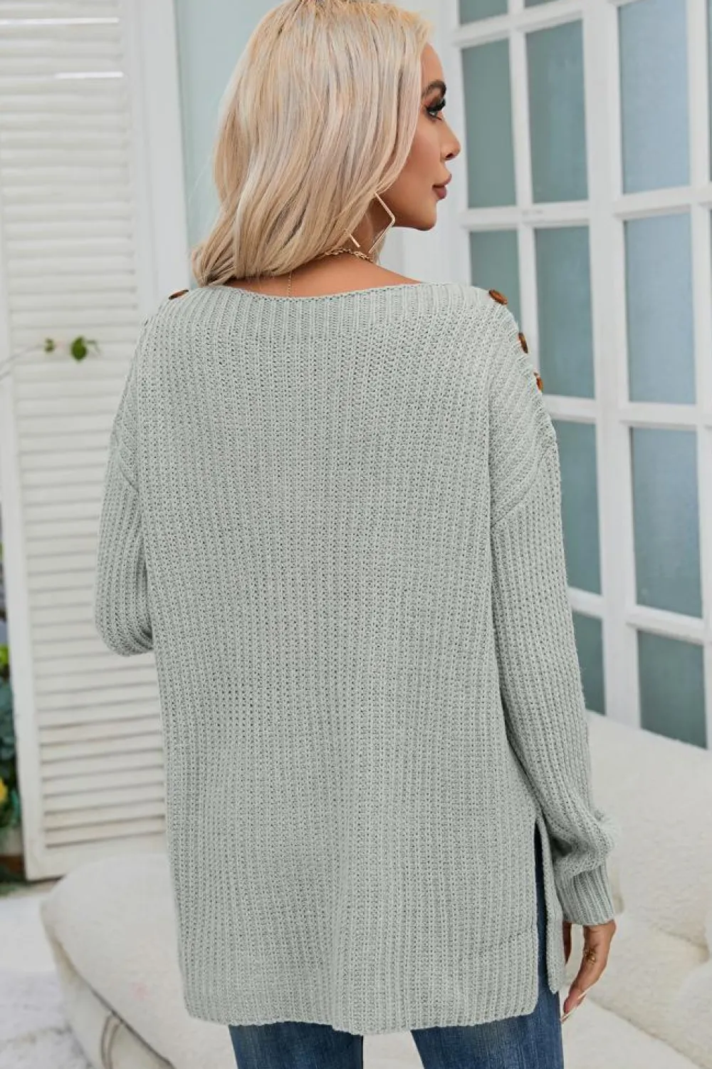 Online Dear-Lover Buttoned Drop Shoulder Oversized Sweater Gray