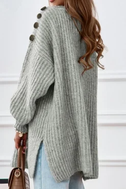 Online Dear-Lover Buttoned Drop Shoulder Oversized Sweater Gray