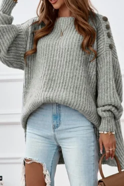 Online Dear-Lover Buttoned Drop Shoulder Oversized Sweater Gray
