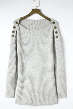 Online Dear-Lover Buttoned Drop Shoulder Oversized Sweater Gray