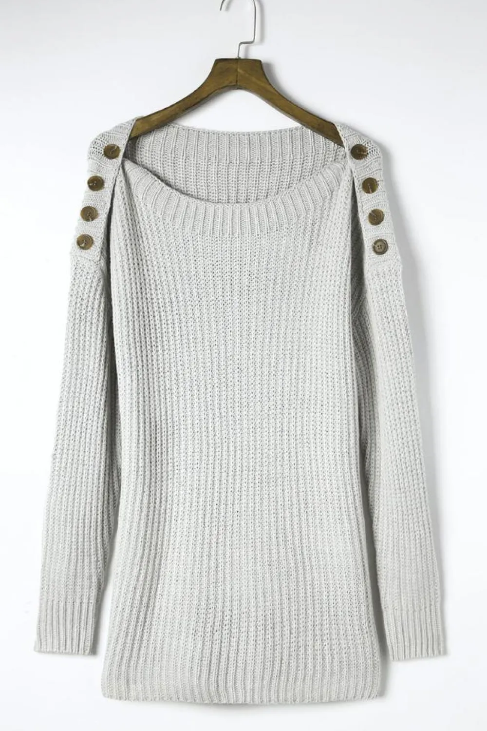Online Dear-Lover Buttoned Drop Shoulder Oversized Sweater Gray
