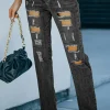 Clearance Dear-Lover Buttoned Pockets Distressed Jeans Gray