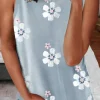 Sale Dear-Lover Casual Floral Crew Neck Tank Top Gray