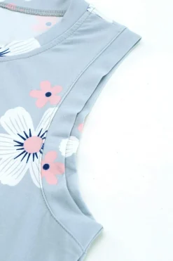 Sale Dear-Lover Casual Floral Crew Neck Tank Top Gray