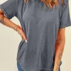 Discount Dear-Lover Casual Plain Crew Neck Tee Gray