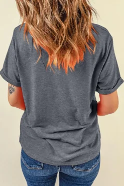 Discount Dear-Lover Casual Plain Crew Neck Tee Gray