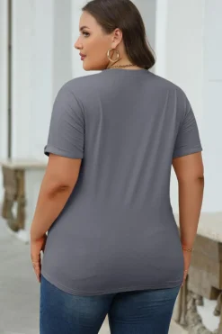 Discount Dear-Lover Casual Plain Crew Neck Tee Gray