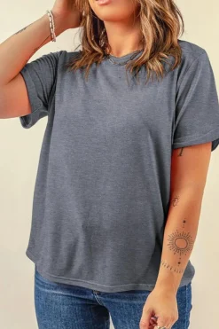Discount Dear-Lover Casual Plain Crew Neck Tee Gray