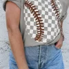 Best Dear-Lover Checkered Baseball Graphic Tee Gray