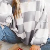 Sale Dear-Lover Checkered Bishop Sleeve Sweater Gray