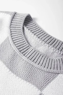 Sale Dear-Lover Checkered Bishop Sleeve Sweater Gray