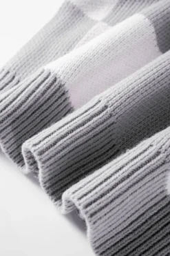 Sale Dear-Lover Checkered Bishop Sleeve Sweater Gray
