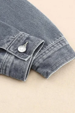 Online Dear-Lover Chest Pockets Drop Shoulder Loose Denim Jacket Gray