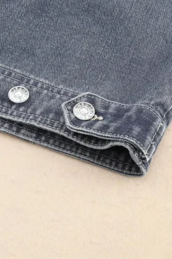 Online Dear-Lover Chest Pockets Drop Shoulder Loose Denim Jacket Gray