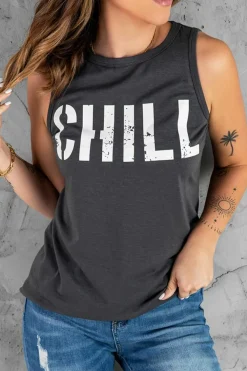 Outlet Dear-Lover CHILL Graphic Print Tank Top Gray
