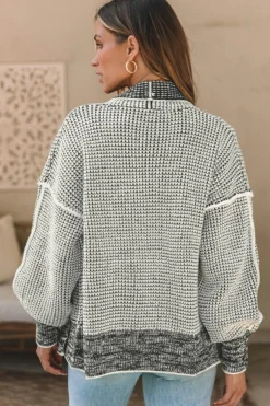 Clearance Dear-Lover Chunky Waffle Knit Oversized Collar Cardigan Gray