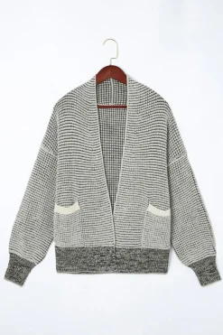 Clearance Dear-Lover Chunky Waffle Knit Oversized Collar Cardigan Gray
