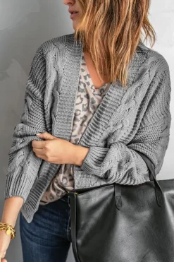 Discount Dear-Lover Chunky Wide Long Sleeve Knit Cardigan Gray