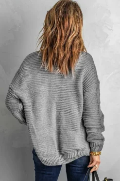 Discount Dear-Lover Chunky Wide Long Sleeve Knit Cardigan Gray