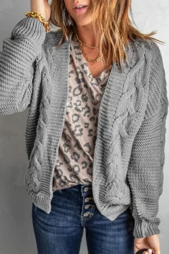 Discount Dear-Lover Chunky Wide Long Sleeve Knit Cardigan Gray