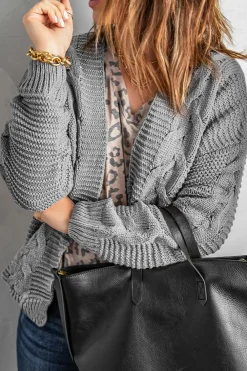 Discount Dear-Lover Chunky Wide Long Sleeve Knit Cardigan Gray