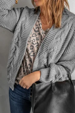 Discount Dear-Lover Chunky Wide Long Sleeve Knit Cardigan Gray