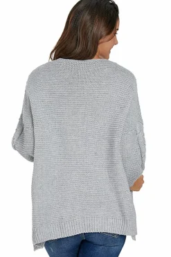 Discount Dear-Lover Chunky Wide Long Sleeve Knit Cardigan Gray
