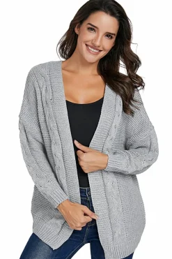 Discount Dear-Lover Chunky Wide Long Sleeve Knit Cardigan Gray