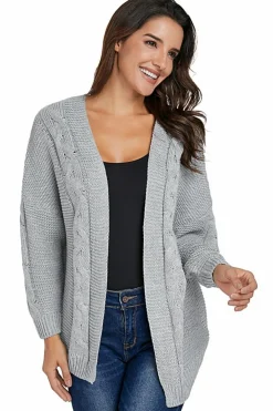 Discount Dear-Lover Chunky Wide Long Sleeve Knit Cardigan Gray