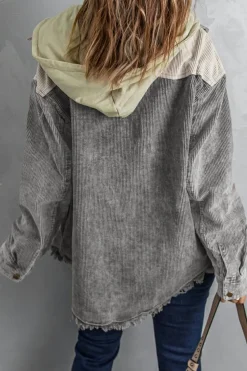 Best Dear-Lover Gray Color Block Button Down Hooded Corduroy Jacket Gray-2