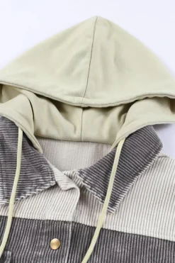 Best Dear-Lover Gray Color Block Button Down Hooded Corduroy Jacket Gray-2