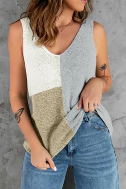 Online Dear-Lover Color Block Knitted Tank Top Gray