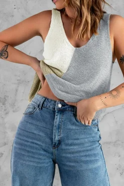 Online Dear-Lover Color Block Knitted Tank Top Gray